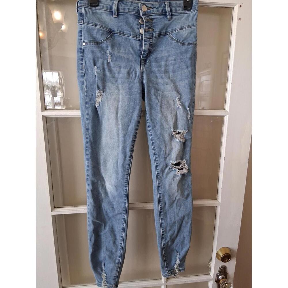 Refuge Womens Size 4 Medium Wash Distressed Denim Blue Jeans